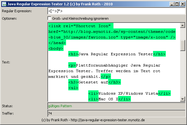 Java Regular Expression Tester Screenshot